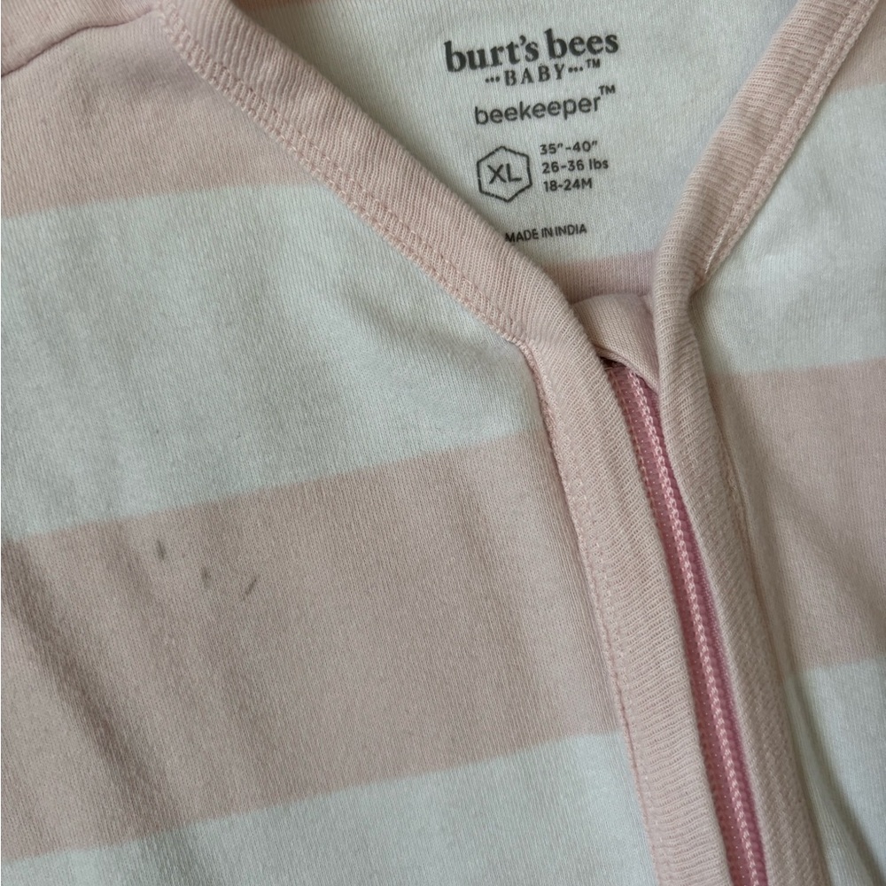 Burt's Bees 100% Organic Cotton Striped Sleeveless Sleep Sack in Pink & White - Picture 2 of 4